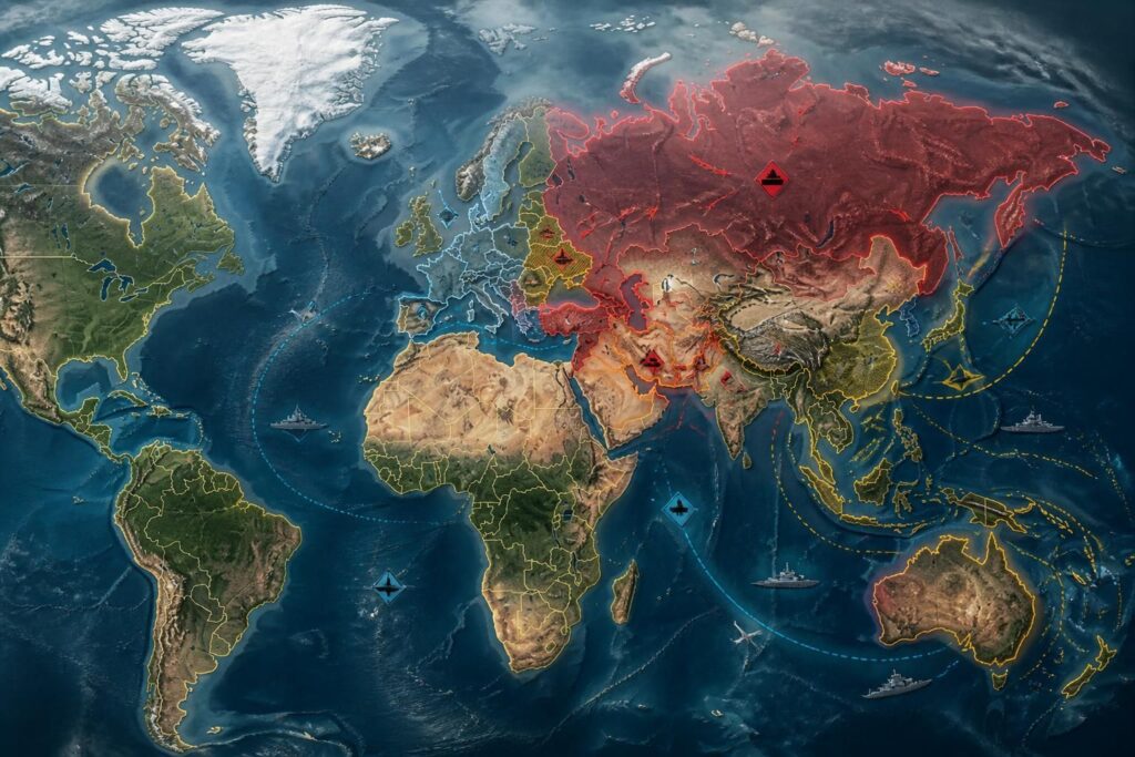explorez la carte des tensions mondiales mettant en lumière les conflits et enjeux géopolitiques en russie, au moyen-orient, dans la région indo-pacifique et en europe.